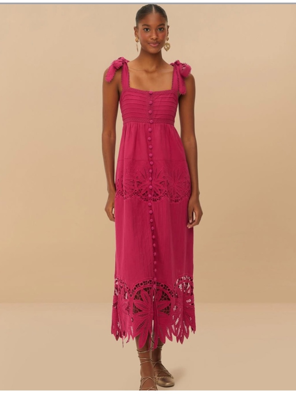 NWT FARM Rio Pink Daisy Midi Dress - Small